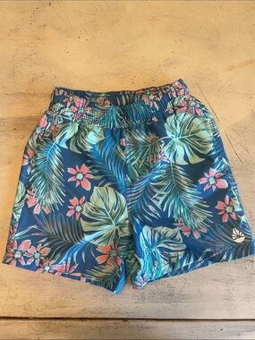 Kids Tropical Blue Floral Swim Trunks